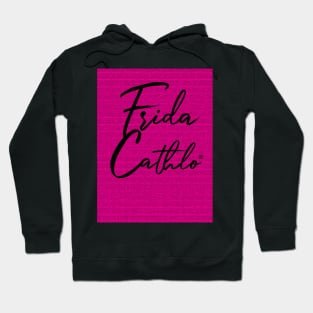 Mexican Pink Text B back Cat Frida Cathlo version of - Frida Kahlo Hoodie